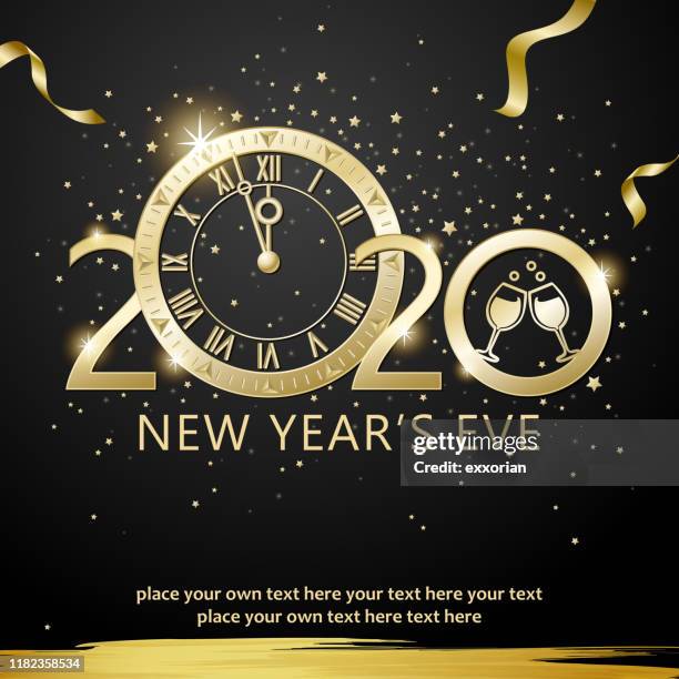 2020 new year's eve countdown party - new years eve clock stock illustrations