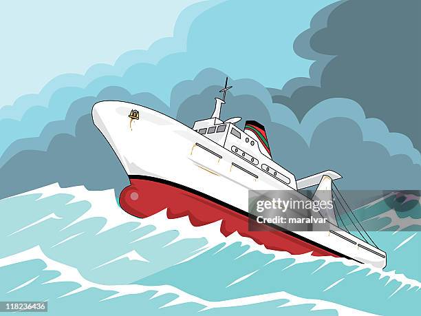 illustrations, cliparts, dessins animés et icônes de bateau de pêche tempête - bourrasque de vent
