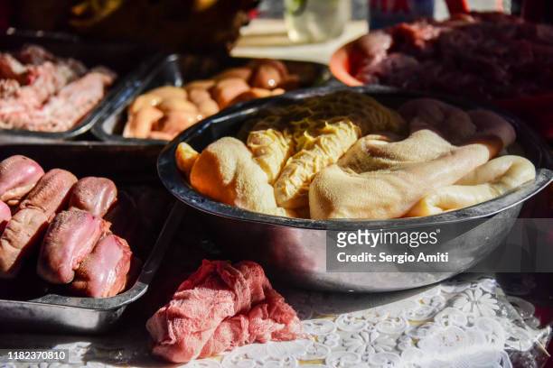 meat cuts and offals at almaty’s zelenyy bazar - tripe stock pictures, royalty-free photos & images