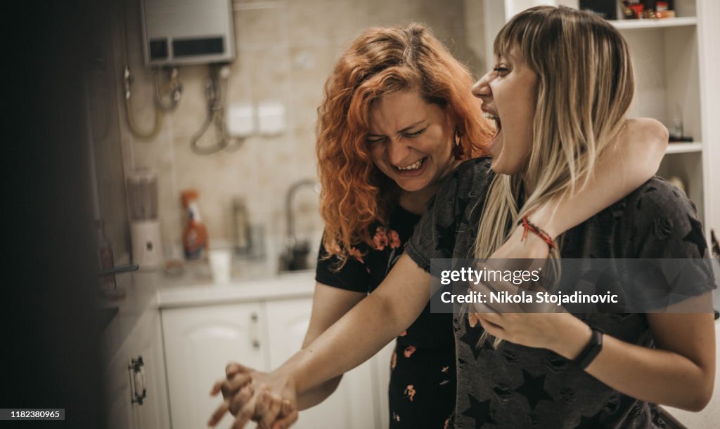 Young girls having a house party