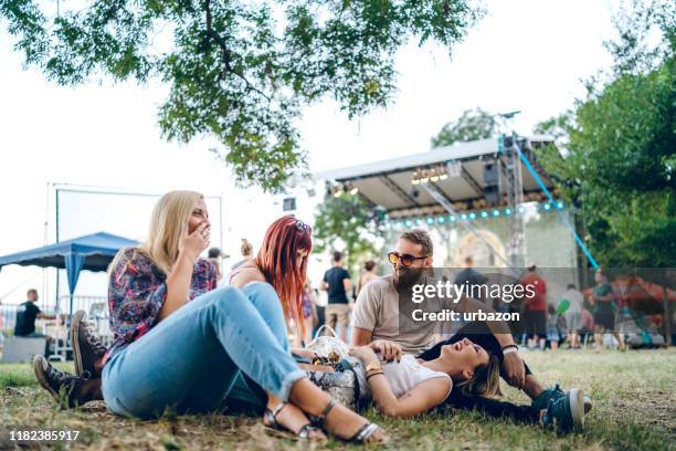 grupp av vänner på en musikfestival - park festival bildbanksfoton och bilder