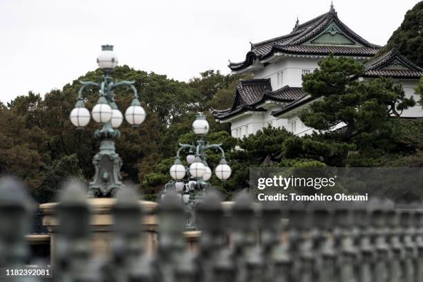 The Imperial Palace stands as Japan prepares for the enthronement of Emperor Naruhito, which takes place this week, on October 21, 2019 in Tokyo,...