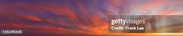 panorama of summer glowing sunset skies - red cloud sky stock pictures, royalty-free photos & images