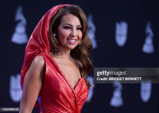 Mexican singer Thalia arrives at the 20th Annual Latin Grammy Awards in Las Vegas, Nevada, on November 14, 2019.