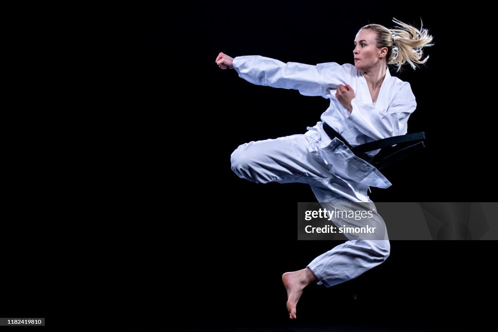 Female Rider Kick Karate Kick Woman