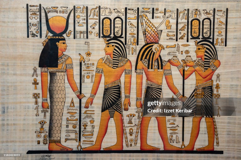 Copy of an old papyrus seen in a souvenir shop in Cairo Egypt