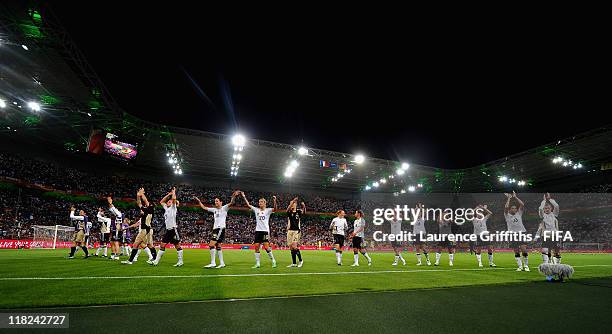 The German Team applaud the fans during the FIFA Women's World Cup 2011 Group A match between France and Germany at Borussia Park on July 5, 2011 in...