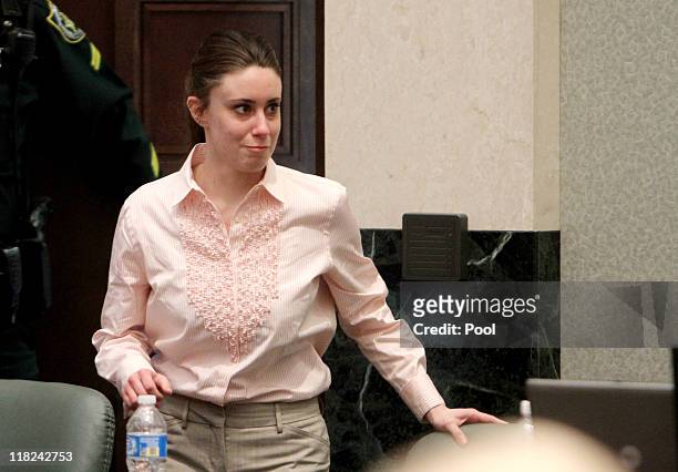 Casey Anthony smiles as she returns to the defense table after being acquitted of murder charges at the Orange County Courthouse on July 5, 2011 in...