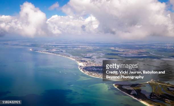 beautiful aerial view of estero island and fort myers beach, florida - fort myers beach stock pictures, royalty-free photos & images