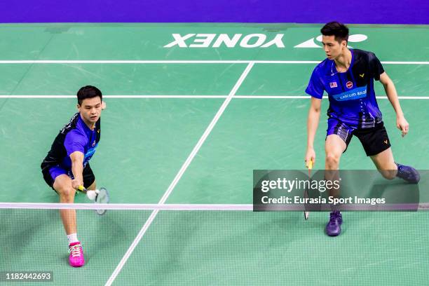 Ong Yew Sin and Teo Ee Yi of Malaysia in action during the men's doubles against Choi Solgyu and Seo Seung Jae of South Korea on day four of the...