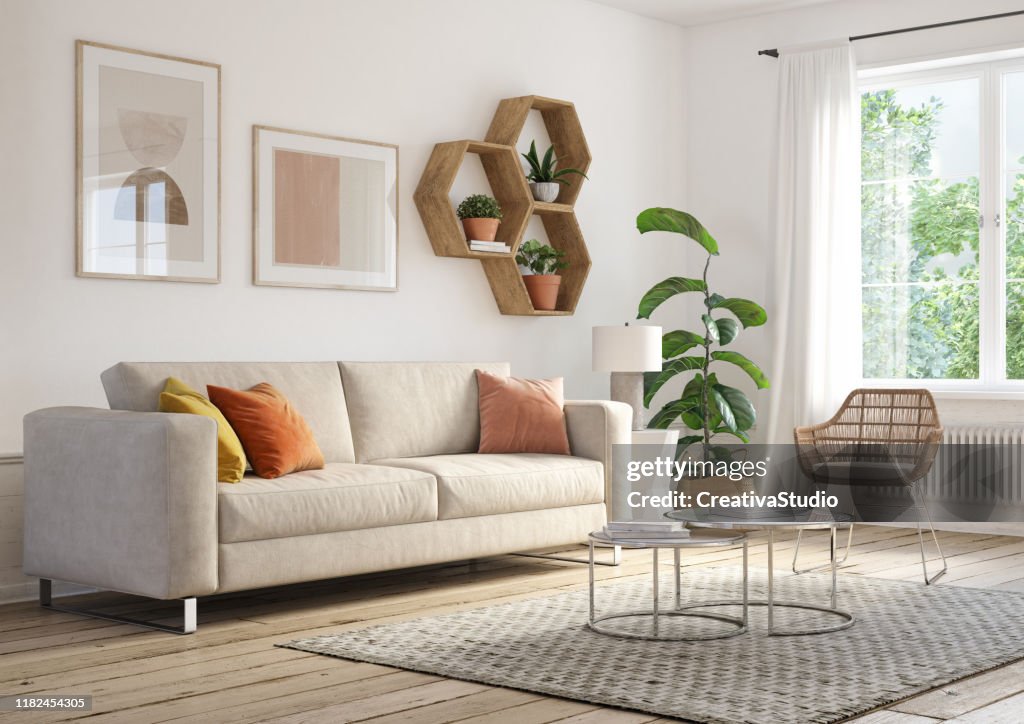 Böhmische Wohnzimmer Innenausstattung - 3D render