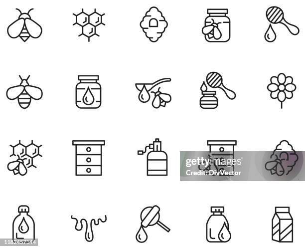 honey icon set - honey bee stock illustrations