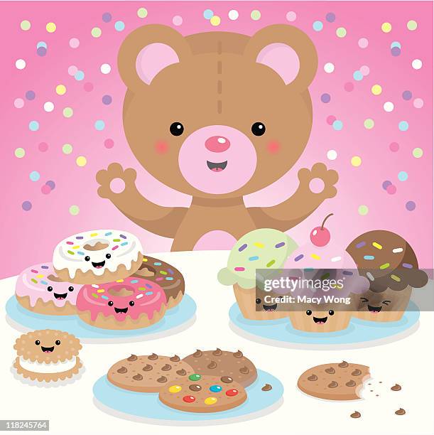 sweet party kawaii bear - chocolate face stock illustrations