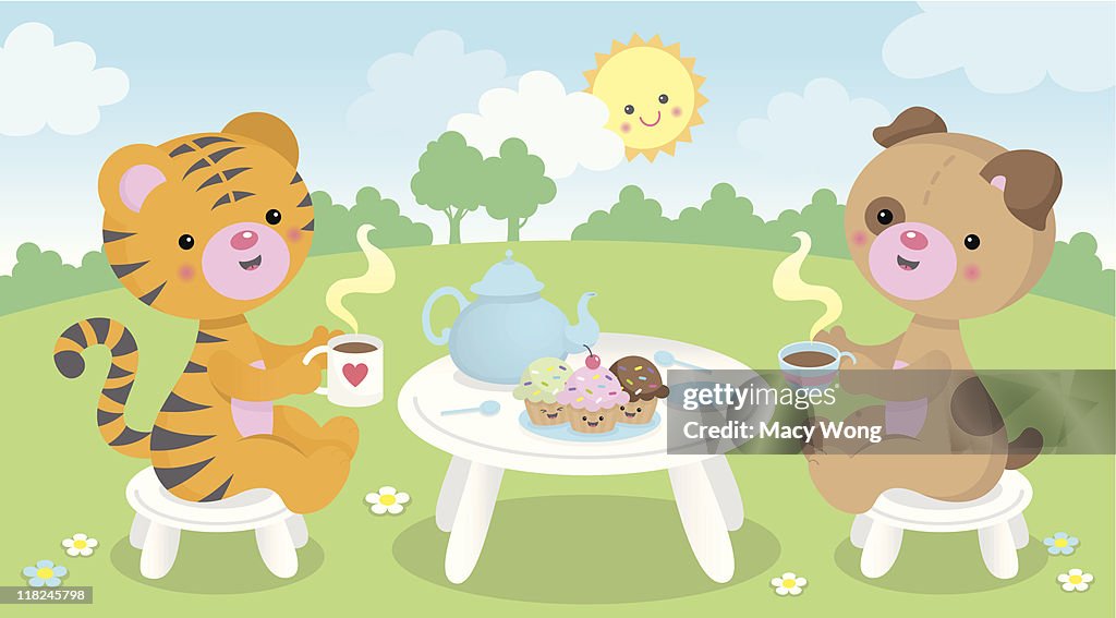 Tea time cute kawaii animals