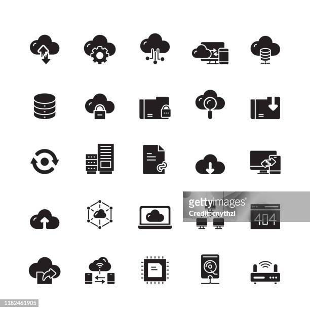cloud hosting related vector icons - cloud computing stock illustrations