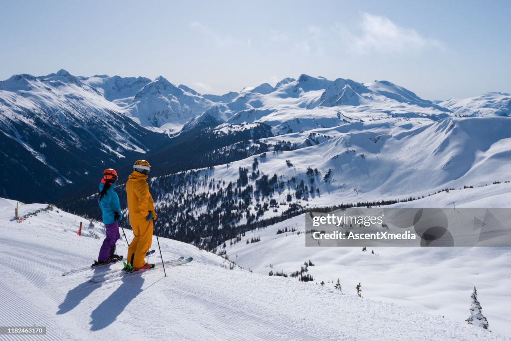 Couple enjoying a ski vacation