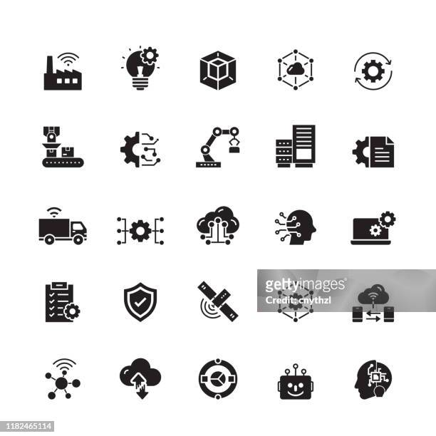 industrie 4.0 verwandte vektor-icons - fabrik stock-grafiken, -clipart, -cartoons und -symbole