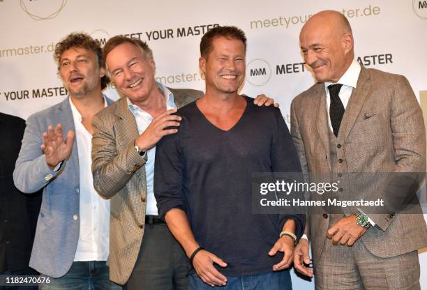 Jonas Kaufmann, Nico Hofmann, Til Schweiger and Heiner Lauterbach at the launch event of "Meet Your Master" at Hotel Bayerischer Hof on October 21,...