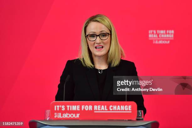 Shadow Secretary of State for BEIS Rebecca Long-Bailey addresses the audience at the University of Lancaster on November 15, 2019 in Lancaster,...