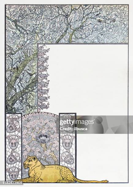 antique illustration: ornate book frame decoration - puma stock illustrations