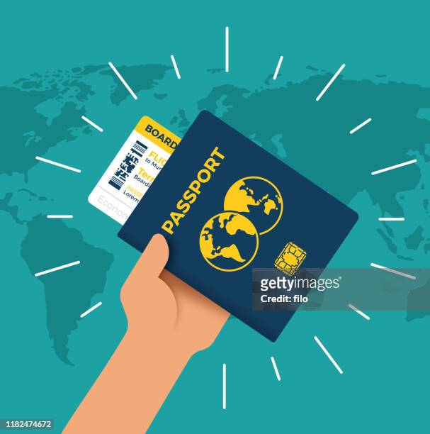 ilustrações de stock, clip art, desenhos animados e ícones de passport world traveler - airplane ticket