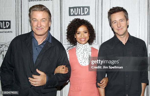 Actors Alec Baldwin, Gugu Mbatha-Raw and director/actor Edward Norton attend the Build Series to discuss "Motherless Brooklyn" at Build Studio on...