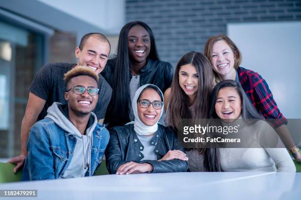 multi-ethnic group of university students portrait stock photo - college student diverse stock pictures, royalty-free photos & images