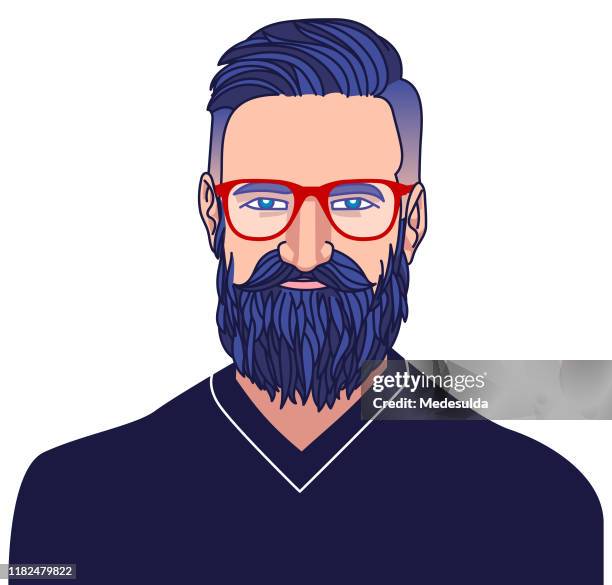 ilustraciones, imágenes clip art, dibujos animados e iconos de stock de pestañas de barba hipster - con barba y gafas