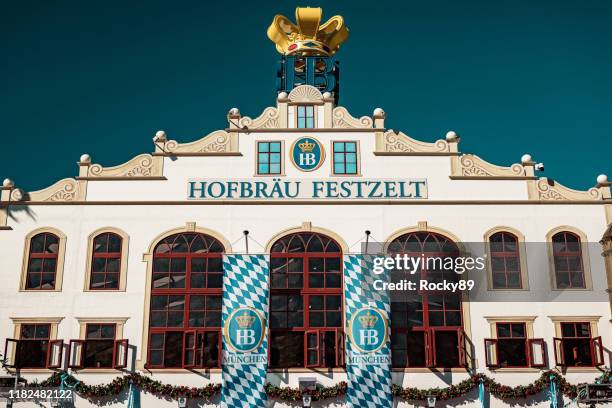 hofbräu marquee, hofbräu beer hall on oktoberfest in munich, germany - oktoberfest home stock pictures, royalty-free photos & images