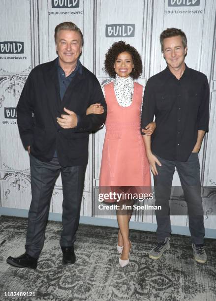 Actors Alec Baldwin, Gugu Mbatha-Raw and director/actor Edward Norton attend the Build Series to discuss "Motherless Brooklyn" at Build Studio on...