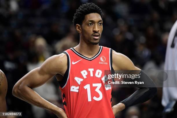 Malcolm Miller of the Toronto Raptors looks on against the Brooklyn Nets at Barclays Center on October 18, 2019 in New York, New York.