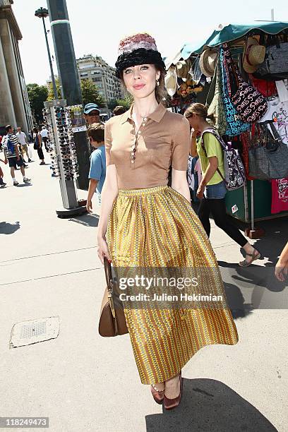 Ulyana Sergeenko arrives for the Stephane Rolland Haute Couture Fall/Winter 2011/2012 show as part of Paris Fashion Week on July 5, 2011 in Paris,...