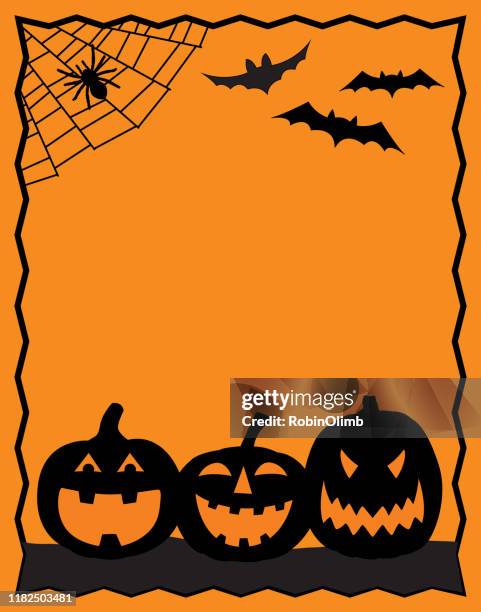 halloween pumpkins invitation - flying bat stock illustrations