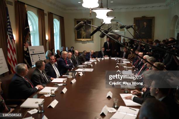 President Donald Trump holds a cabinet meeting in the Cabinet Room of the White House October 21, 2019 in Washington, DC. President Trump held a...