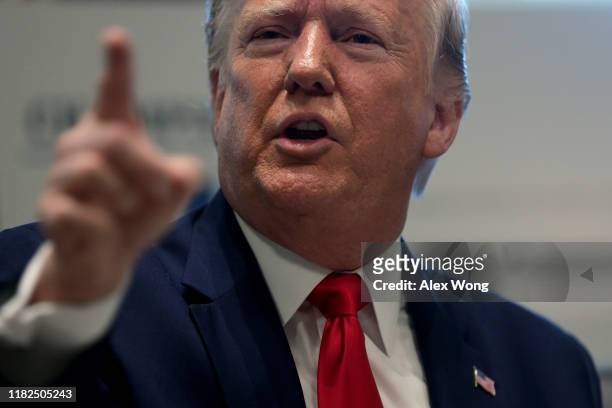 President Donald Trump speaks during a cabinet meeting in the Cabinet Room of the White House October 21, 2019 in Washington, DC. President Trump...