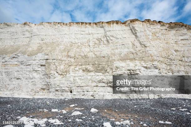 chalk rock face of the seven sisters cliffs, east sussex, uk - kalksteen stockfoto's en -beelden
