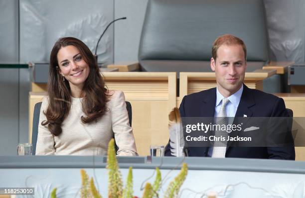 Prince William, Duke of Cambridge and Catherine, Duchess of Cambridge attend a session of Youth Parliament at the Legislative Assembly on July 5,...