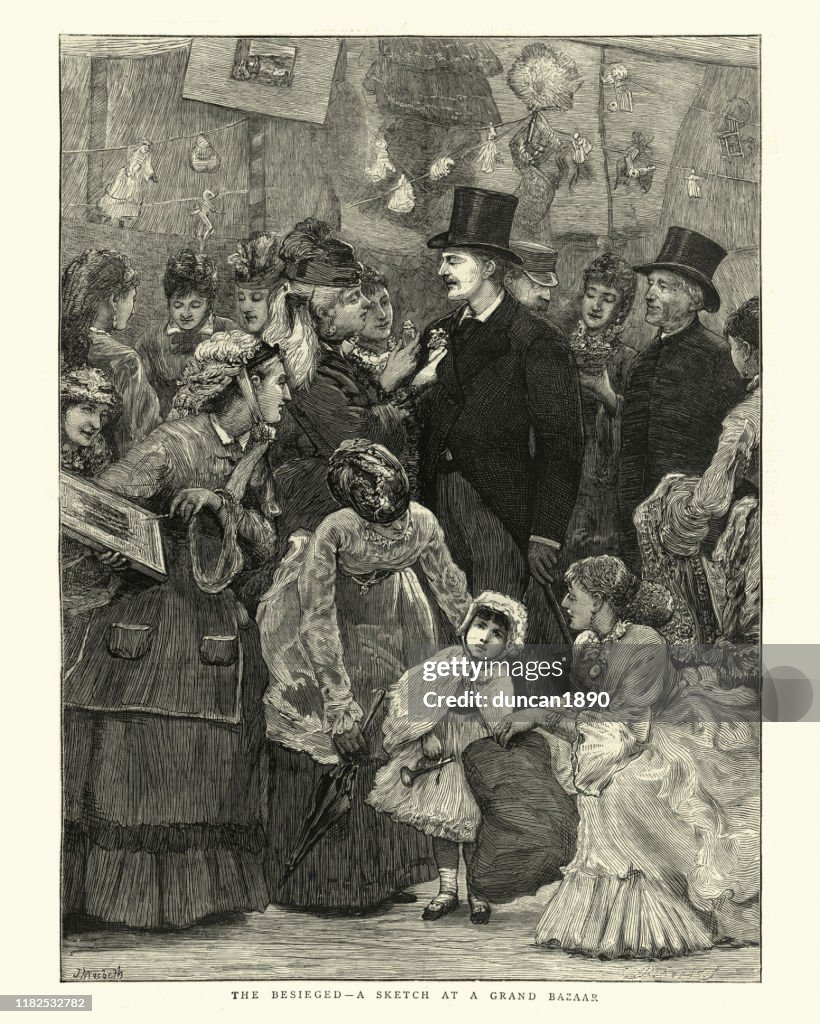 The besieged, Sketch at a Grand Bazaar, Victorian 19th Century