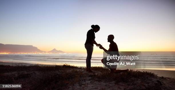 successful marriage proposal - silhouette married stock pictures, royalty-free photos & images