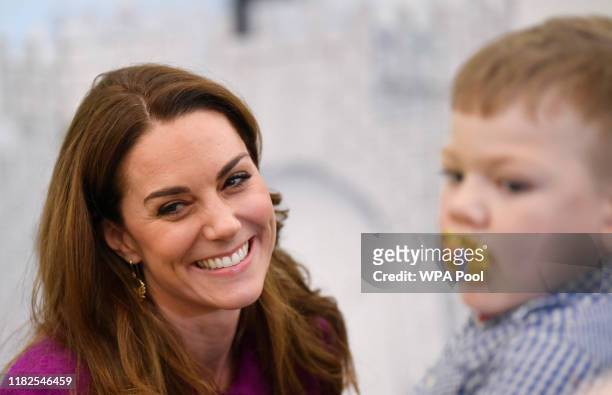 Catherine, Duchess of Cambridge meets children and their families at The Nook Children Hospice on November 15, 2019 in Framingham Earl, Norfolk.The...