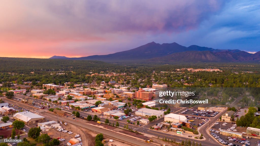 Mount Humphreys at sunset overlooks the area around Flagstaff Arizona