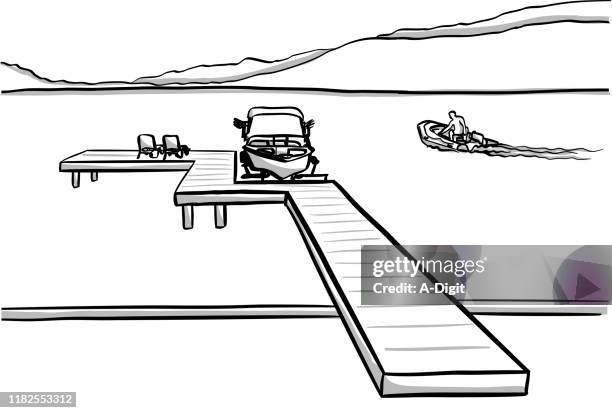 lakefront property - private property stock illustrations