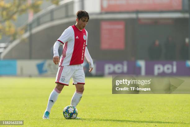 Filip Frei of Ajax Amsterdam U19 controls the ball during the UEFA Youth League match between AFC Ajax and Chelsea FC on October 23, 2019 in...