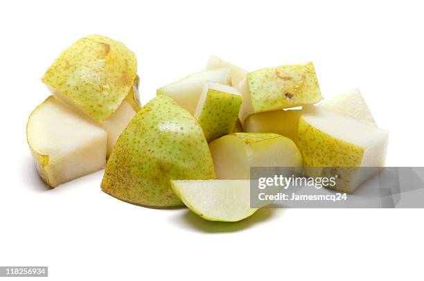 a selection of chopped up bits of pear - pear stock pictures, royalty-free photos & images