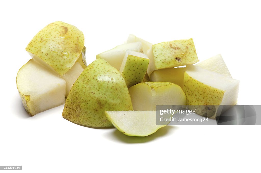 A selection of chopped up bits of pear