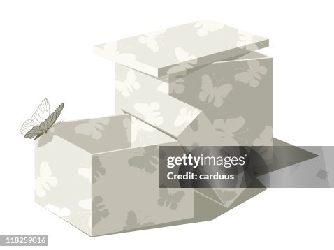 Open boxes with batterfly Open boxes with batterfly