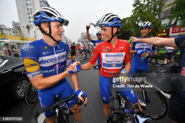 Arrival / Enric Mas Nicolau of Spain and Team Deceuninck - Quick-Step Red Leader Jersey / Celebration / Petr Vakoc of Czech Republic and Team...