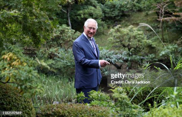Prince Charles, Prince of Wales visits Nezu Museum and Gardens during the Royal Tour of Japan on October 22, 2019 in Tokyo, Japan.
