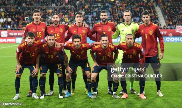 Spain's national football team Spain's defender Juan Bernat, Spain's midfielder Santi Cazorla, Spain's defender Jesus Navas, Spain's midfielder Pablo...