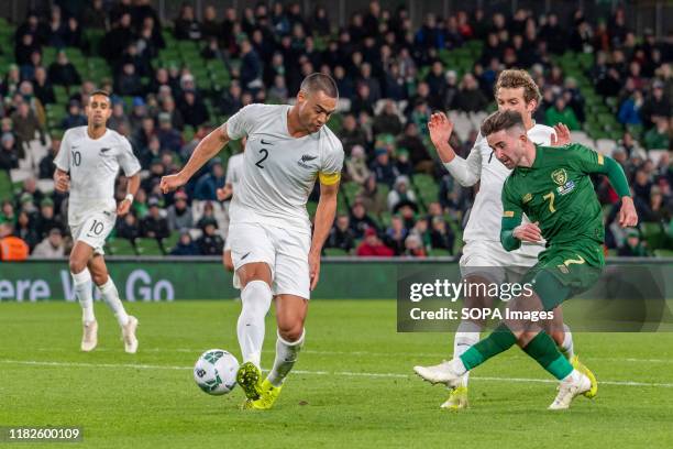 Sean Maguire and Winston Reid are seen in action during the international Friendly march between Rep of Ireland and New Zealand at the Aviva Stadium...